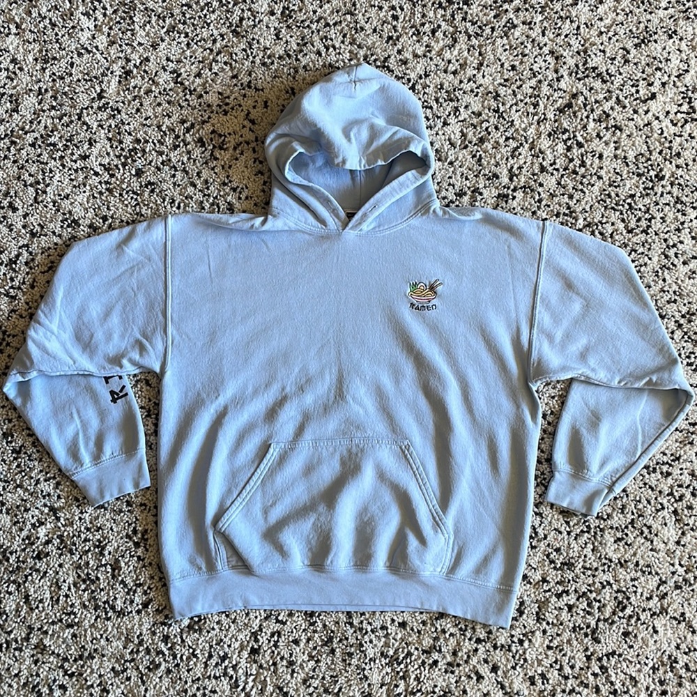 Riot Society Ramen Hoodie Sweatshirt—Large, Light Blue